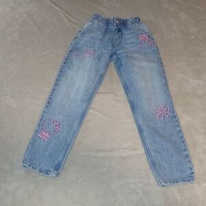H&M Kids Blue Jeans with Pink Embroidery